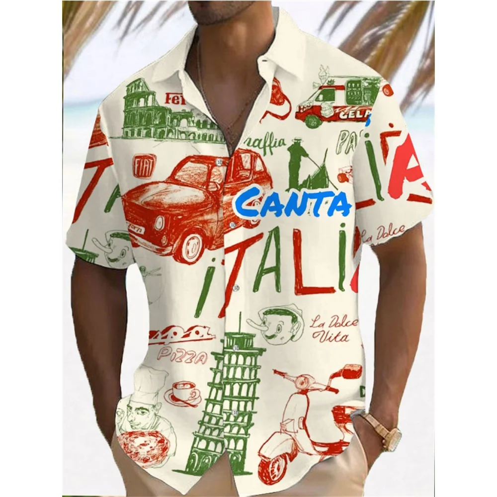 Camisa havaiana de manga curta masculina, roupa respirável solta, blusa casual, moda verão