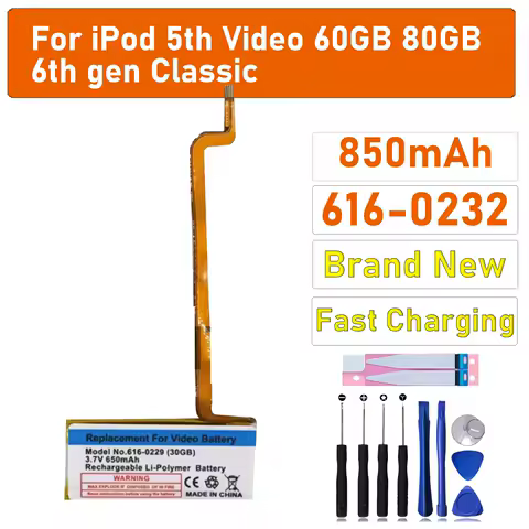 616-0232 Battery For iPod 5th Video 60GB 80GB For 6th gen Classic Thick 160GB 616-0232 Battery Video5th 30GB A1238 616-0229