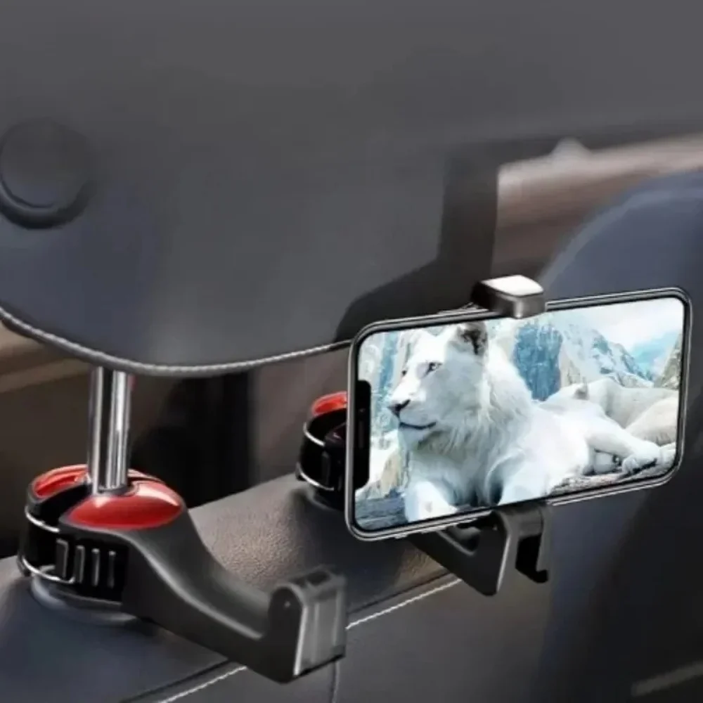 Multifunctional Rear Seat Phone Holder 2-in-1 Hidden Lockable Car Headrest Hook Anti-drop Universal Vehicle Seat Storage Bracket