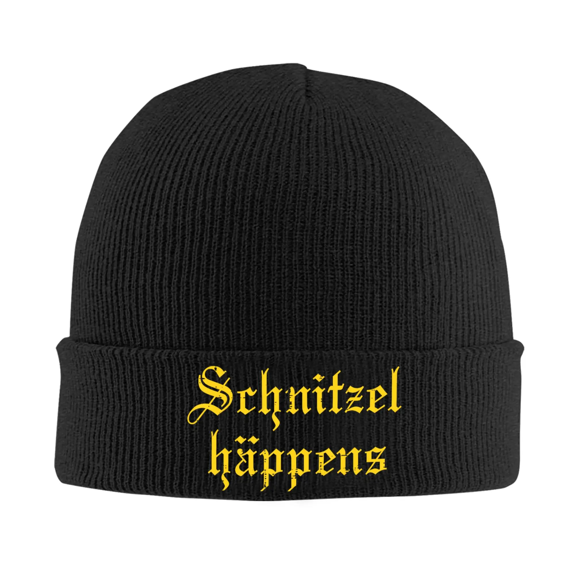 Oktoberfest Schnitzel Happens Funny Pun German Beanie Hats  Bonnet Hats Female Male Cool Kpop Knit Hat Spring Head Wrap Caps
