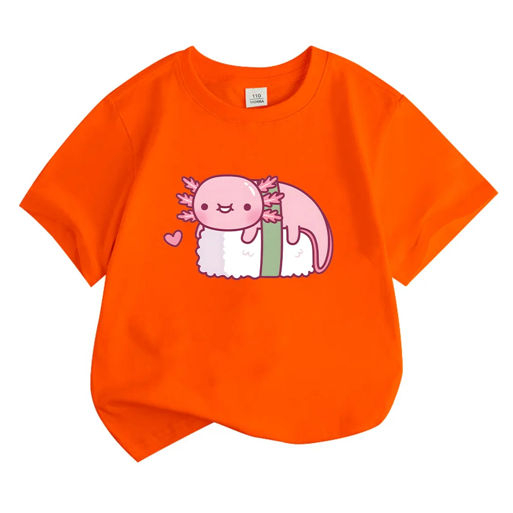 Axolotl Delicious Sushi Funny Cartoon Print Tshirts Cute Baby Boys Girl Tees Kids Creative Design Cotton Clothing Y2K Kawaii Top