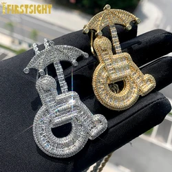 New Iced Out Wheelchair Handicap Sign Pendant Necklace Bling Cubic Zircon Protective Umbrella Charm Men's Women Hip Hop Jewelry