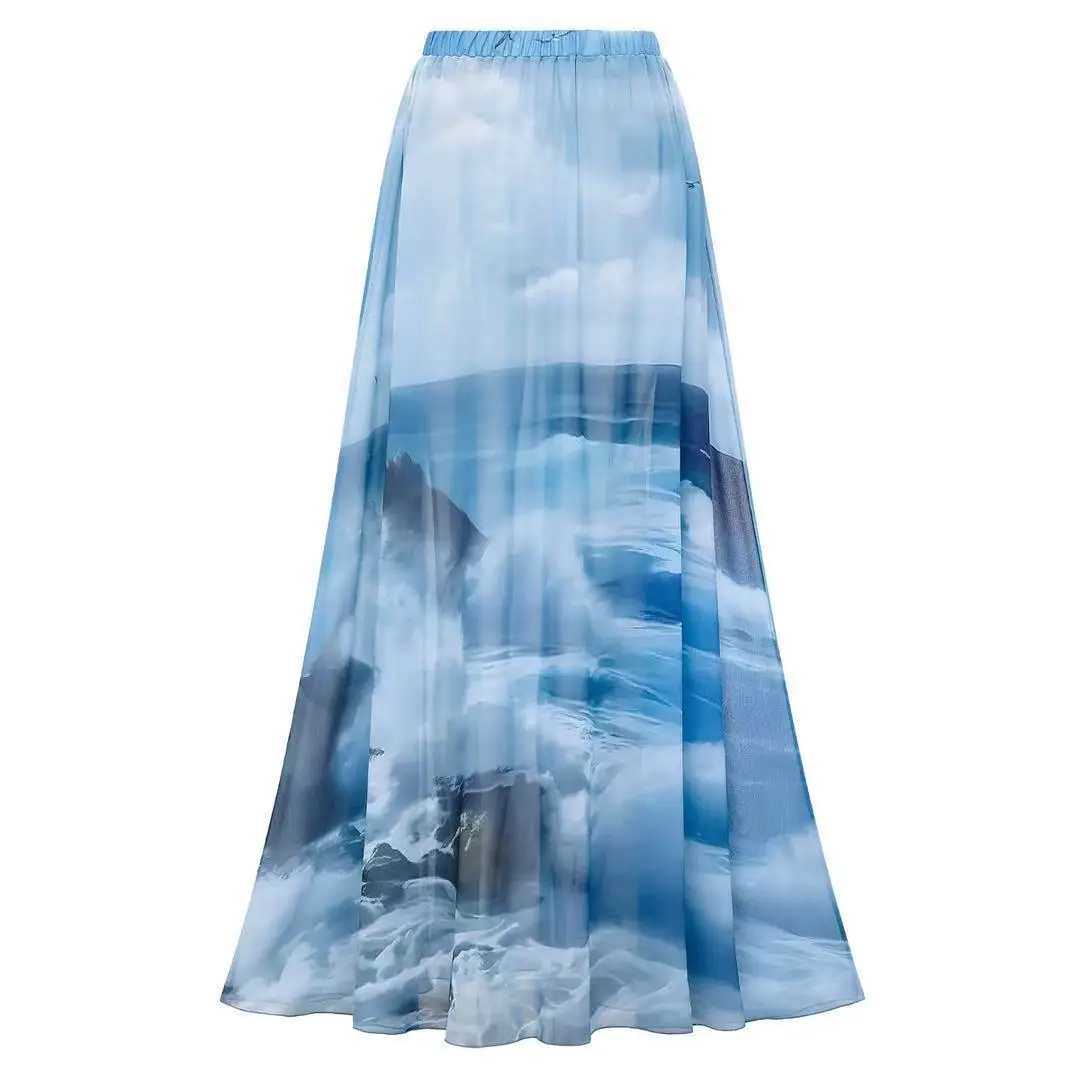ฤดูร้อนชุดว่ายน้ํา One Piece Conservative Net-printed Ruffled ชุดว่ายน้ําสตรีสไตล์ชายหาดชุดเสื้อผ้าสตรี