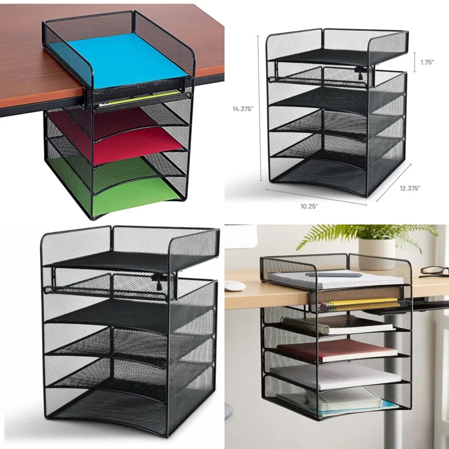 

Onyx Hanging Under Desk Organizer, 5 Trays, Office and Classroom Mailbox, Paper and Mail Sorter, Steel Mesh