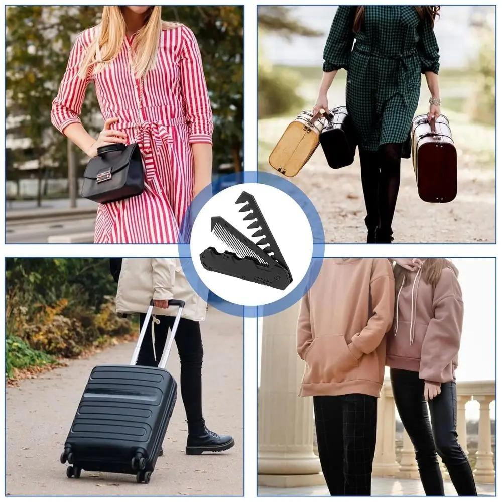 

Hot Protable Folding Pocket Comb Black 2 in 1 Pocket Beard Comb Foldable Fine Wide Tooth Combs for Travel Groomsmen Father