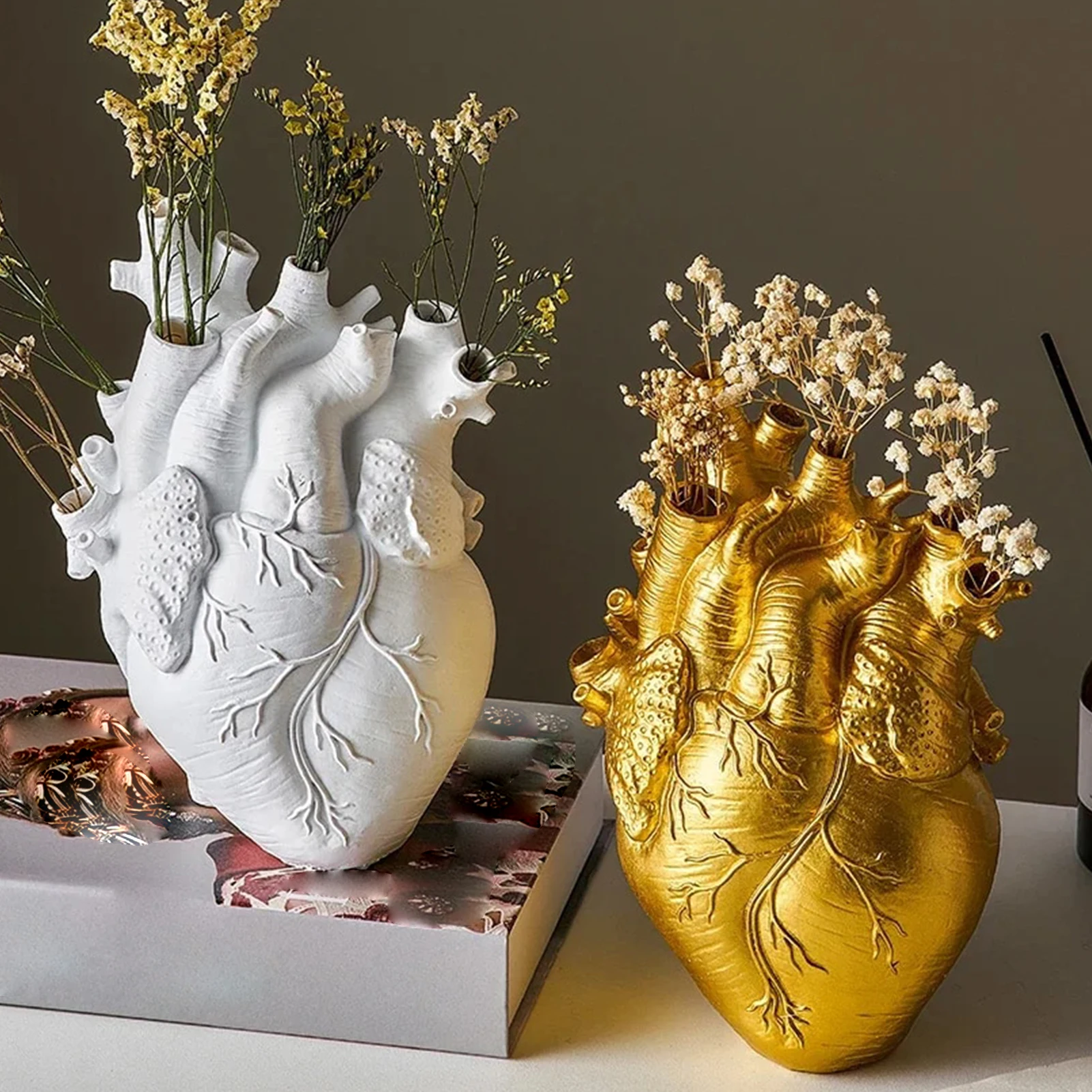 Heart Shape Flower Vase Resin Vase Dried Flower Container Vases Pots Body Sculpture Desktop Flower Pot Home Decoration Ornaments