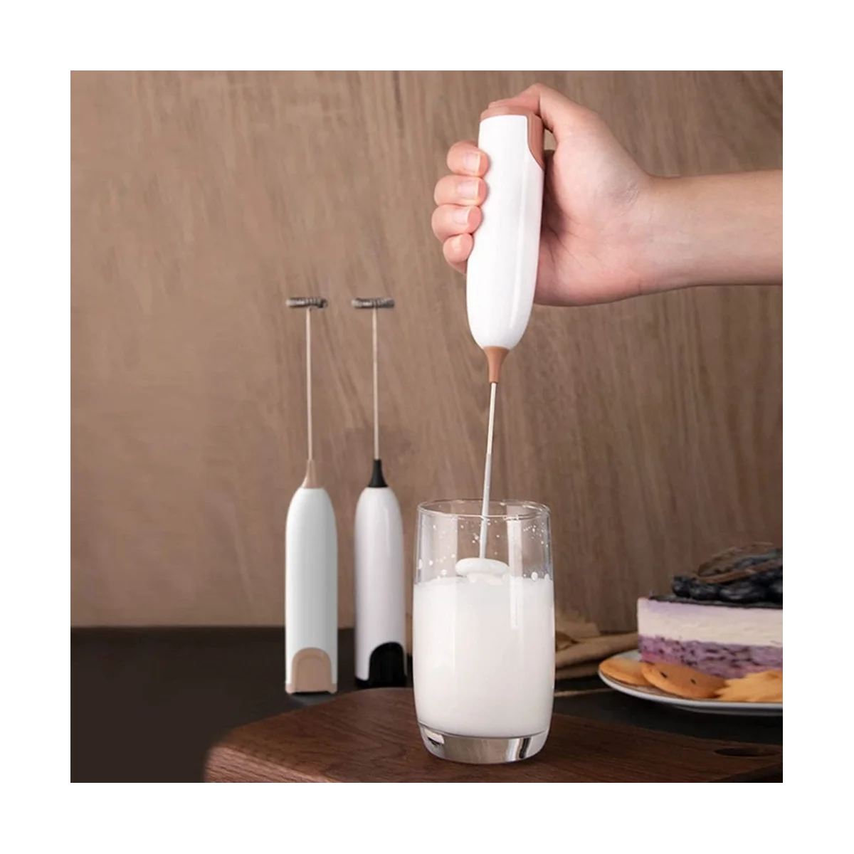 Electric Kitchen Foamer Whisk Mixer Stirrer Coffee Cappuccino Whisk Frothy Egg Beater White