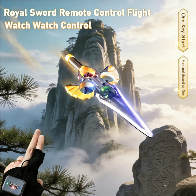 RC Flying Sword Glider Drone Hand Wave Mode 3-Speed Stunt Plane with LED Lights for Kids Teens Adults Aerial Fun
