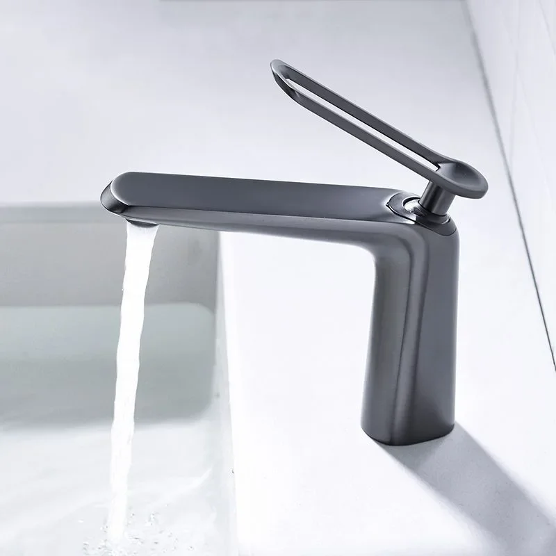 

New Basin Faucet Solid Brass Gray Bathroom Sink Cold And Hot Water Mixer Tap Single Hole Deck Mounted