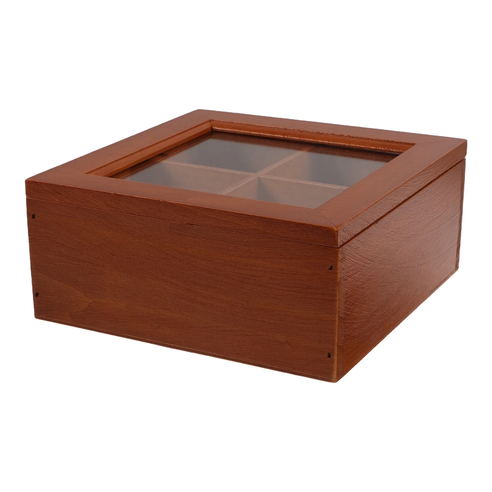 

Solid Wood Vintage Tea Chest Organizer Glass Lid 4-Grid Compartment Box Decorative Countertop Storage Jewelry Loose Leaf Tea