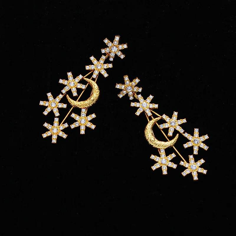 Shiny Full Diamond Starry Sky Moon Studs