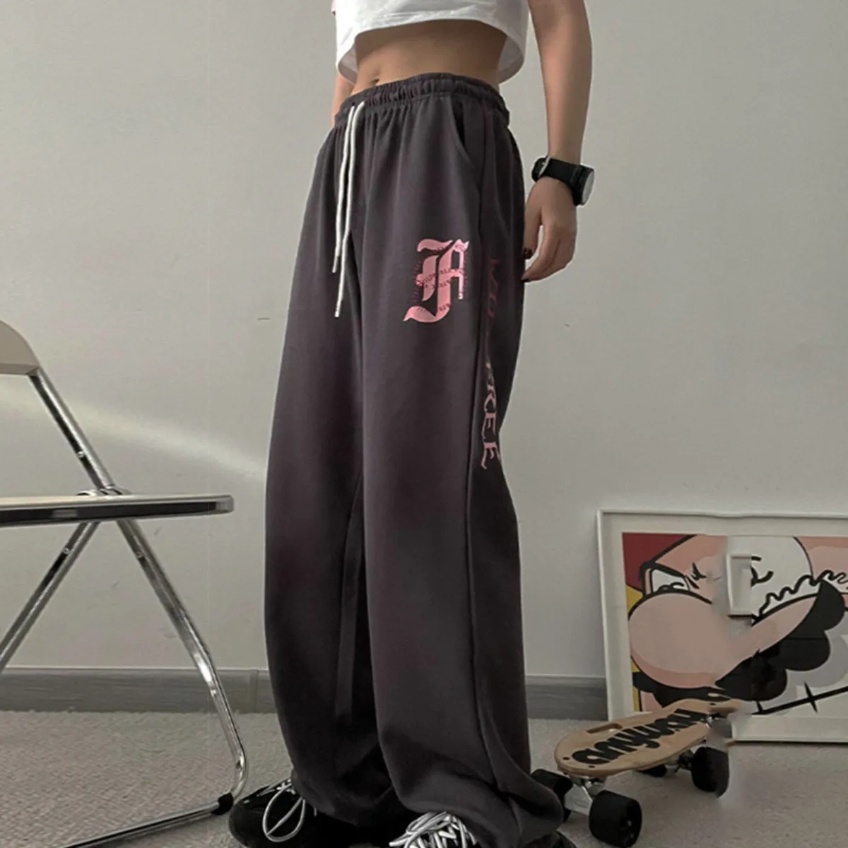 

Новые спортивные штаны Y2K, женские уличные брюки в стиле хип-хоп с надписью на шнурке, брюки Харадзюку, женские широкие брюки для бега, 2021, уличная одежда