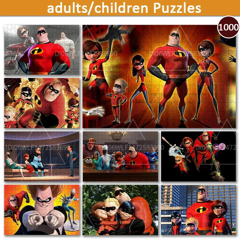 Disney Incredibles Movie Poster Jigsaw Puzzle Toys 1000 PCS Wooden Puzzles Children Educational Toys Adult Toys Game Clear Print