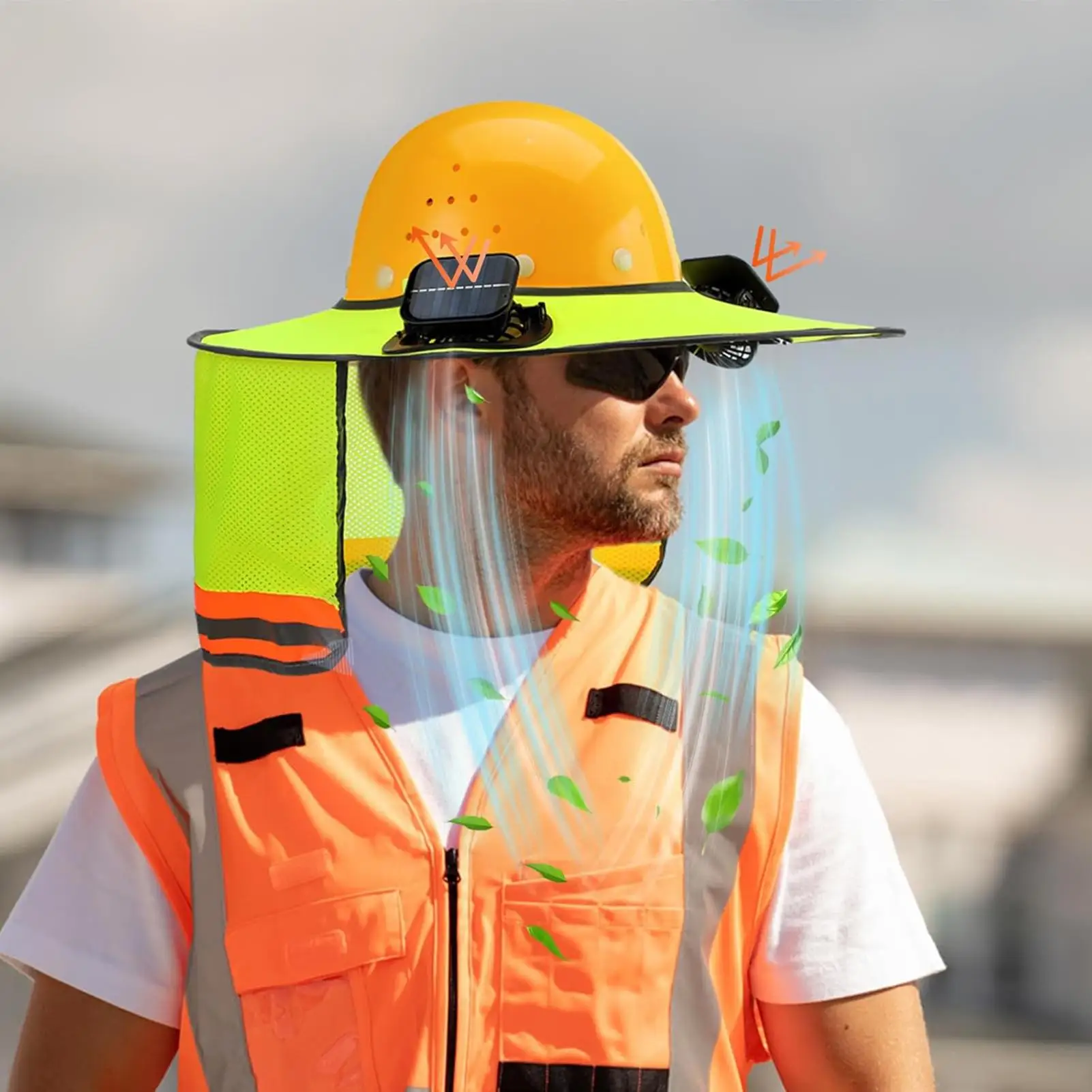 

Hard Hat Visor Full Brim Sunshade Cover With Solar Fan Summer Cooling UV Protection Face Neck Sun Visor For Construction Site