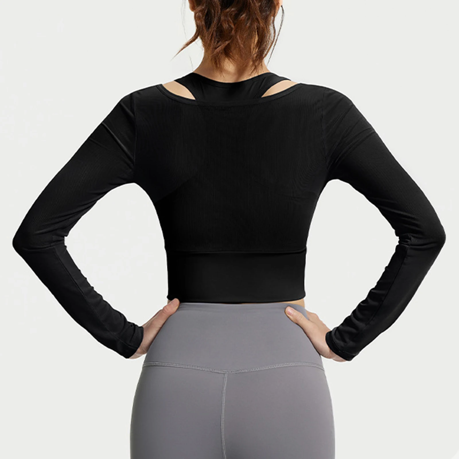 Haut court à manches longues pour femmes, vêtements de sport sexy, chemise de course respirante, vêtements de fitness pour femmes, costume de yoga, nouveau