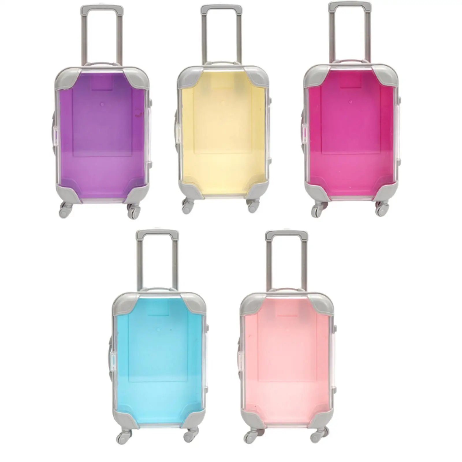 Mini Suitcase Transparent with Rotating Wheels and Handle Organizer Dollhouse Accessories for Children Toy Makeup Gifts Playset