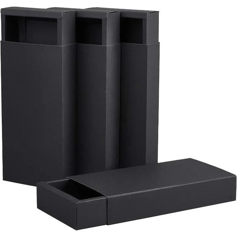 

10 Pack Black Kraft Paper Drawer Boxes 24x12x4cm, Small Gift Boxes for Jewelry, Candy, Snacks, Wedding and Party Favors