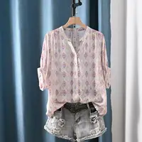 2026 Women's Bohemian Geometric Print Blouse Ethnic 3/4 Roll-Up Sleeve V-Neck Tunic Shirt Vintage Boho Clothing