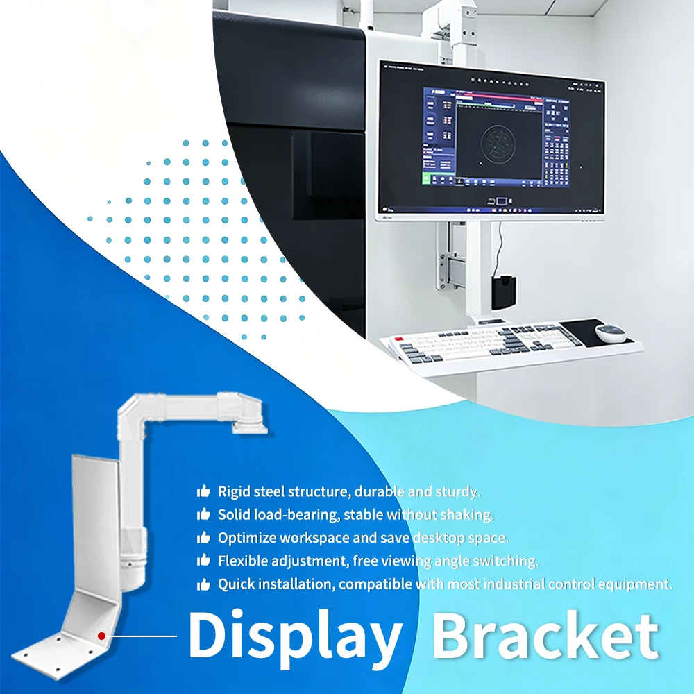 Heavy-duty industrial monitor stand with enhanced load-bearing capacity, aluminum alloy anodized, and telescopic cable routing