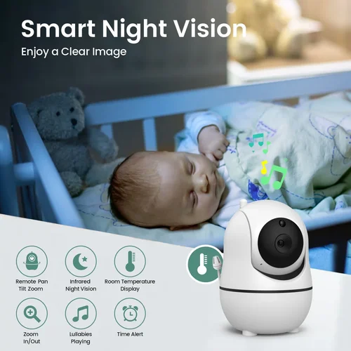 Imagen 2 del producto 7.0 Inch Video Baby Monitor,con 4X Zoom PTZ Camera,HD Split Screen,2 Way Audio,IR Night Vision,4000mAh Battery,SM70 Baby Nanny