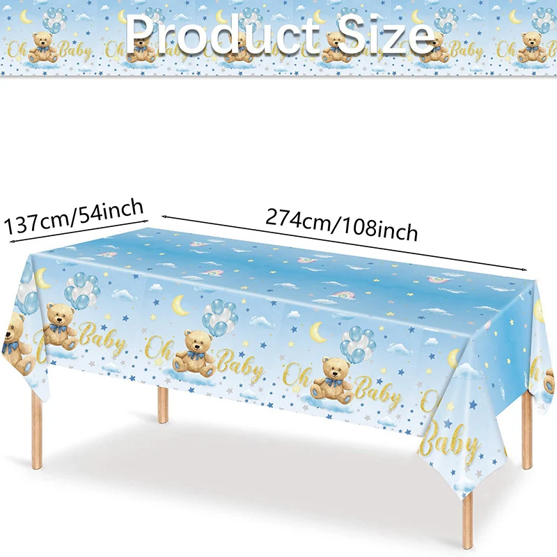 Oh Baby Pink Blue Bear Tablecloth Rectangle Disposable Table Covers for Baby Shower Boy Girl kids birthday Party Decoration