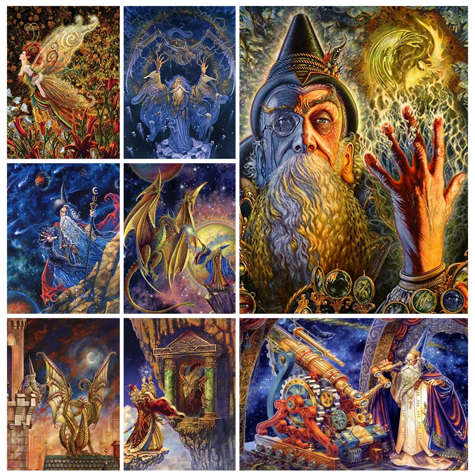 DIY 5D Diamond Painting Wizard Dragons Diamond Mosaic Fantasy Magic Seer Astronomers Cross Stitch Rhinestones Picture Home Decor