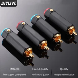 DIYLIVE HiFi Pure copper PR-109 Gold lock type solderless RCA Lotus plug Audio cable connector Signal cable plug