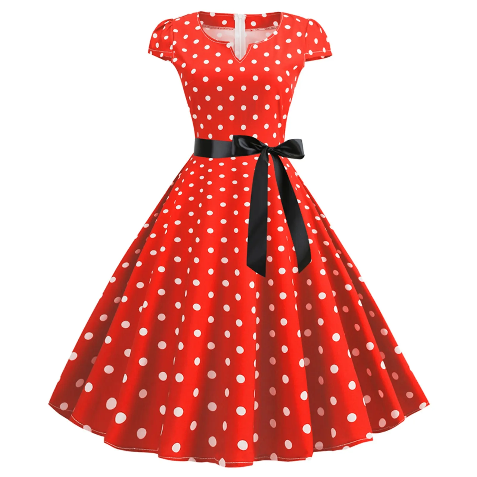 Woman Retro Dresses Audrey Hepburn 1950s 60s Rockabilly Polka Dot Printed Bowknot Pinup Ball Gown Party Dress Robe Vestidos