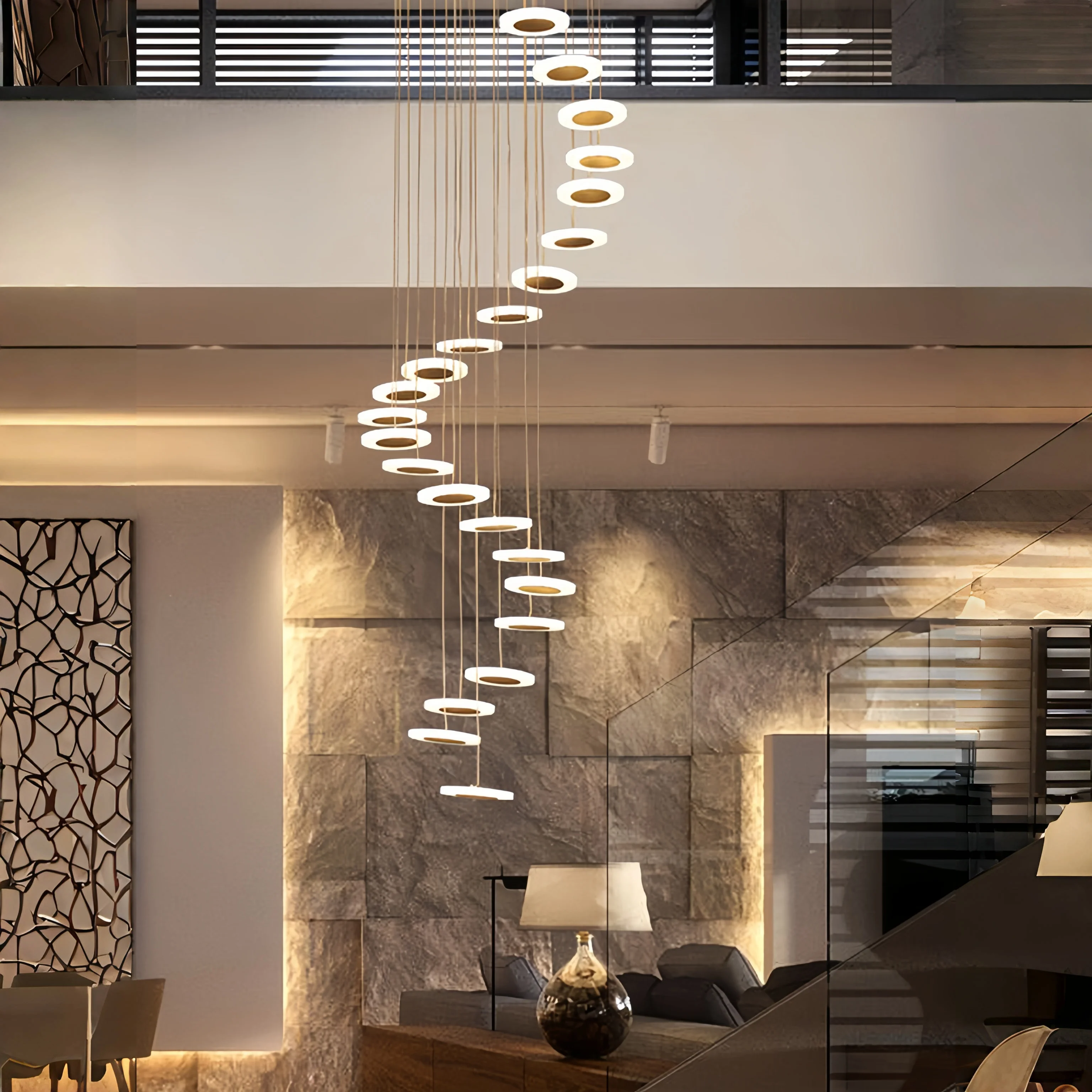 

Stairs Long Chandelier Shopping Mall Duplex Building Villa Loft Modern Simplicity Light Luxury Art High Hollow Floor Lamp