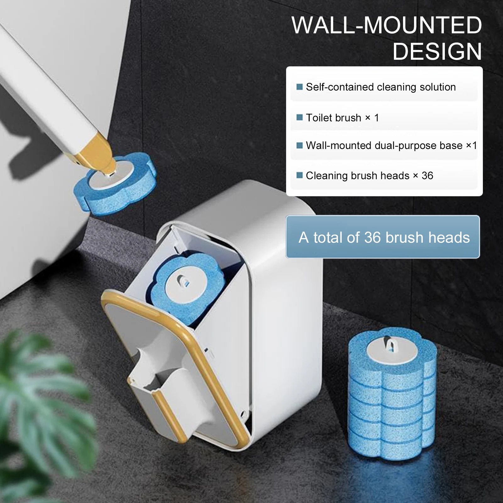 Wall Mounted Toilet Brush with 36 Refill Heads and Holder Disposable Toilet Brush with Long Handle for Wash Basins Mirrors Glass - Image 2
