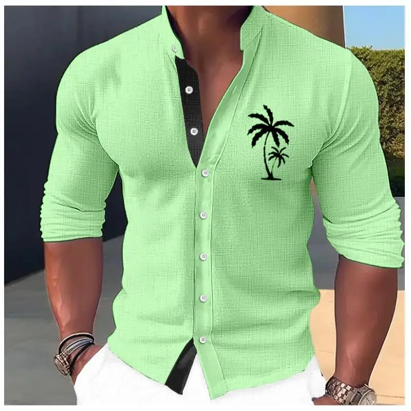 2023 Autumn new Hawaiian men\'s and women\'s shirts, 3D printed coconut trees breathable four-sided elastic Long-sleeved shirt 3xl