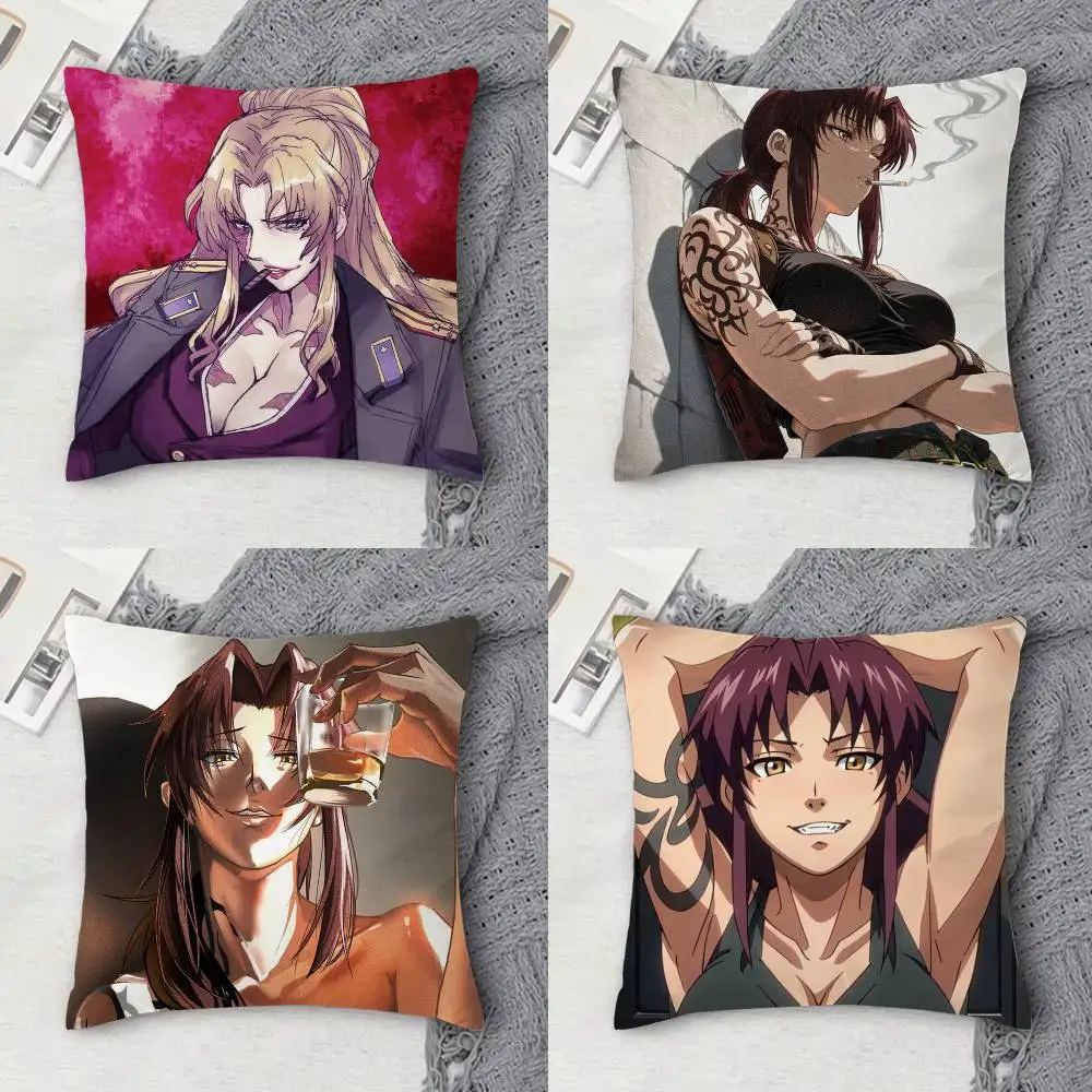

B-Black Lagoon Double-sided Printed Square Decorative Cushion Cover for Sofa Living Room Home Decor