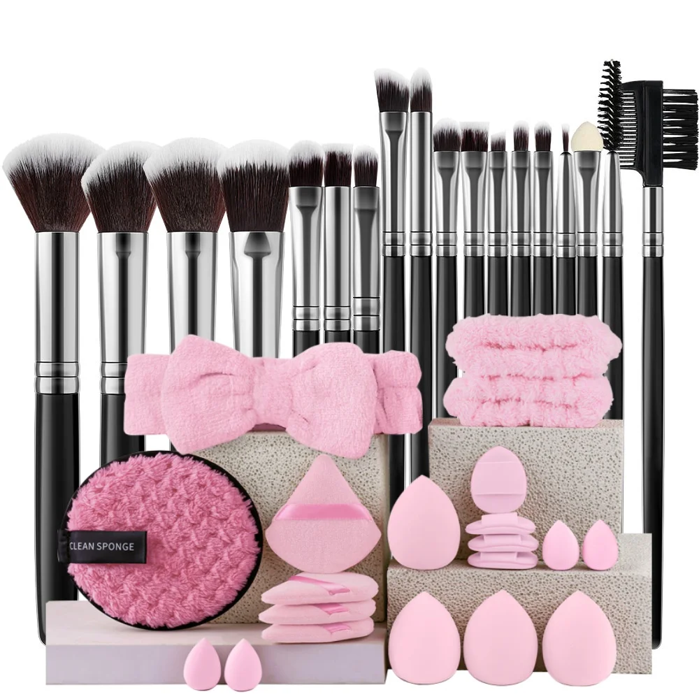 Set de Brochas de Maquillaje Profesional con Mango de Madera, Herramientas de Maquillaje Suaves y Esponjosas, Brochas para Base, Corrector, Polvo, Rubor, Difuminado para el Rostro
