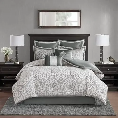 Odette Cozy Comforter Set Jacquard Damask Medallion Design - Modern All Season, Down Alternative Bedding, Shams