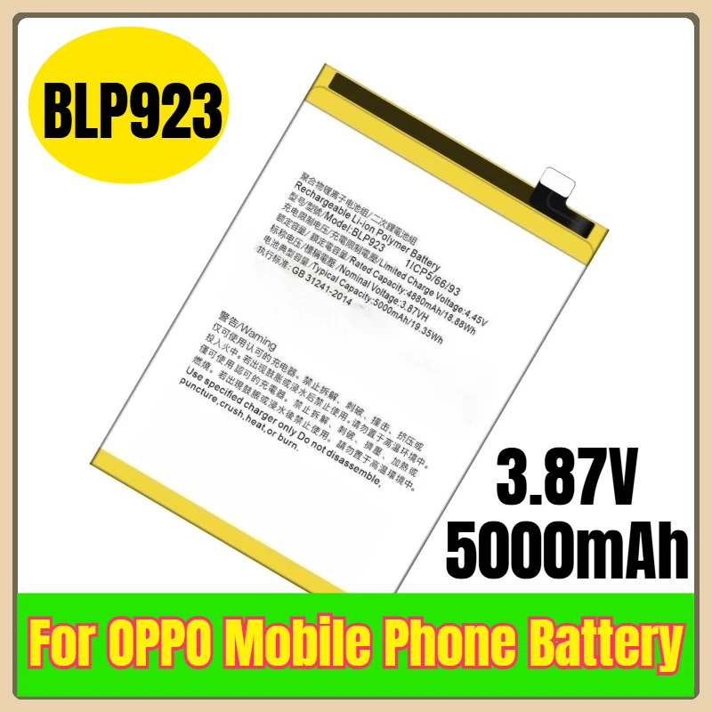 

Аккумулятор для мобильного телефона BLP923 3,87 В, 5000 мАч для OPPO A77 5G/A57 2022/A57 2020/A57 4G 2022/A78 5G/A77S