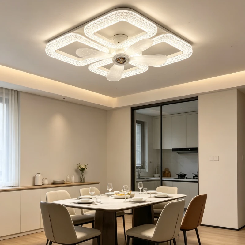 E27 screw crystal fan light easy to install small fan light 3 tone light with remote control ceiling fan