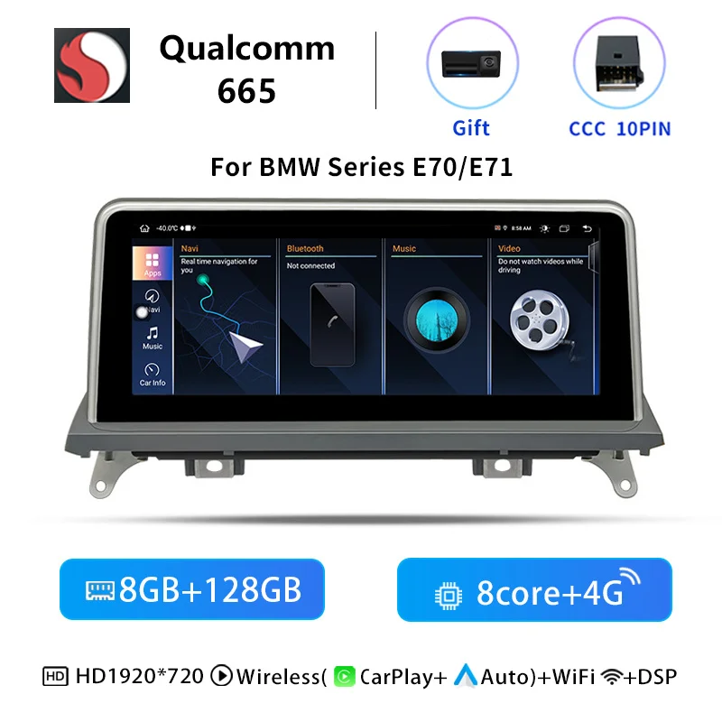 Draadloze Carplay Android 14 Autoradio voor BMW X5 E70 X6 E71 2007-2013 CCC CIC Auto Multimedia Speler Scherm Navigatie Snapdragon 665