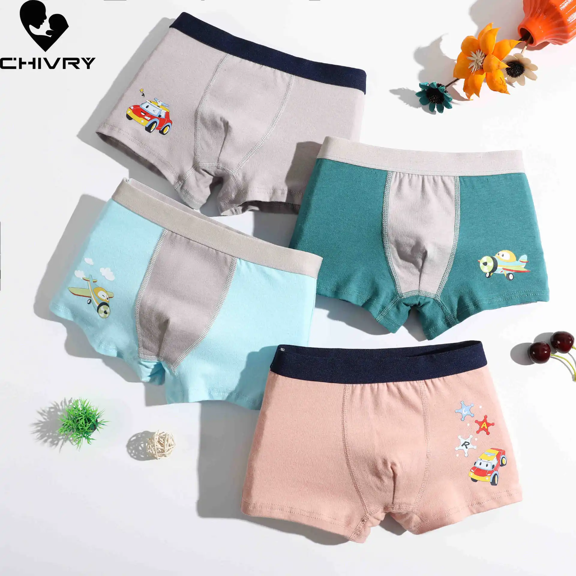 4 Piece Kids Boys Underwear Cartoon Animal Children's Shorts Panties for Baby Boys Boxer Brief Teenager Underpants for 2-15T