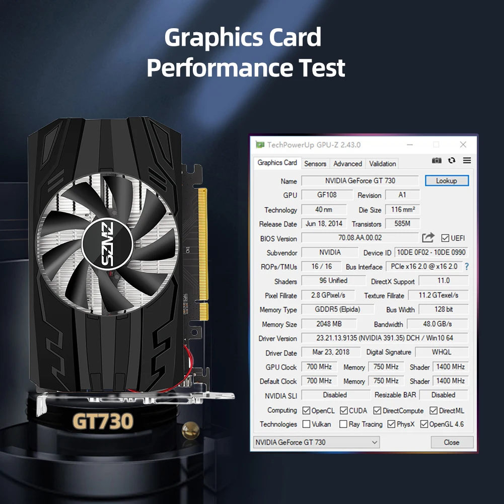 

GT730 2GB DDR5 Computer Graphics Card PCI-E 2.0 16X Desktop Graphics Card 128 Bit PC Video Card VGA HDMI-Compatible GPU GF108