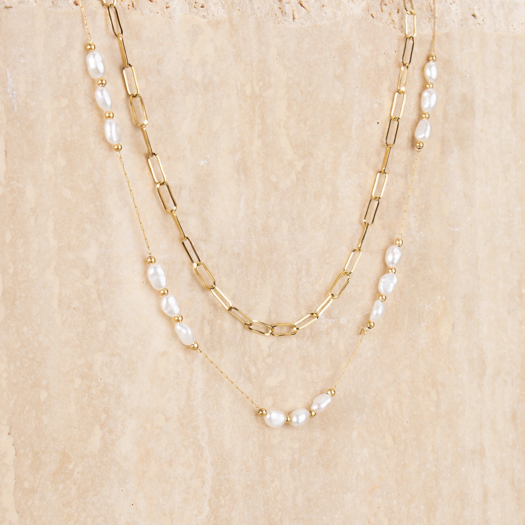 GUFEATHER ، MH55 1 جزء/الوحدة قلادة الموضة اليدوية 18 كيلو مطلية بالذهب الفولاذ المقاوم للصدأ الأحجار الطبيعية قلادة مزدوجة الطبقات #4