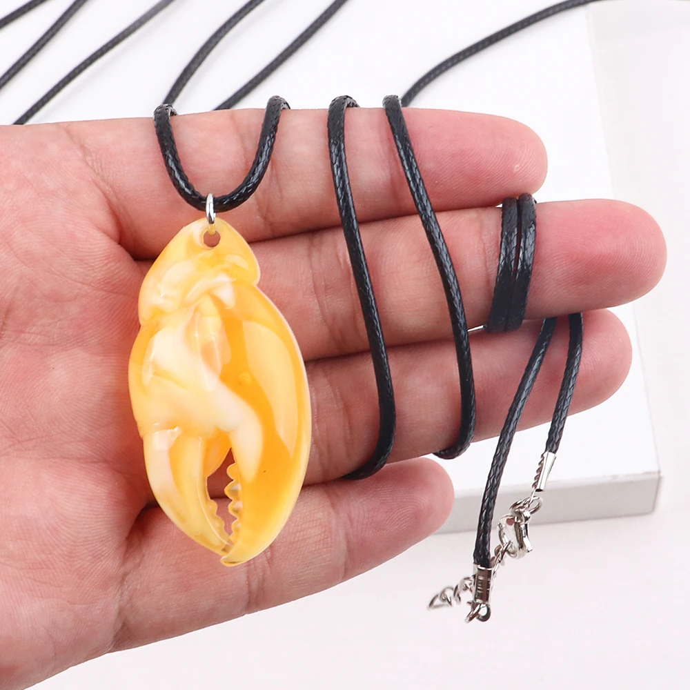 FishSheep Punk Resin Crab Pincer Pendant Necklace for Men Women Acrylic Lobster Claw PU Rope Long Necklace Party Jewelry Gifts