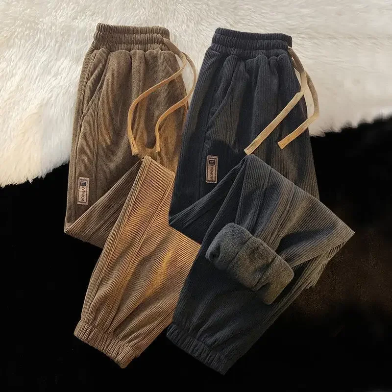 Men's Casual Pants for Autumn and Winter with Plush Cuffs and Versatile Loose Drawstring Casual Sports Pants