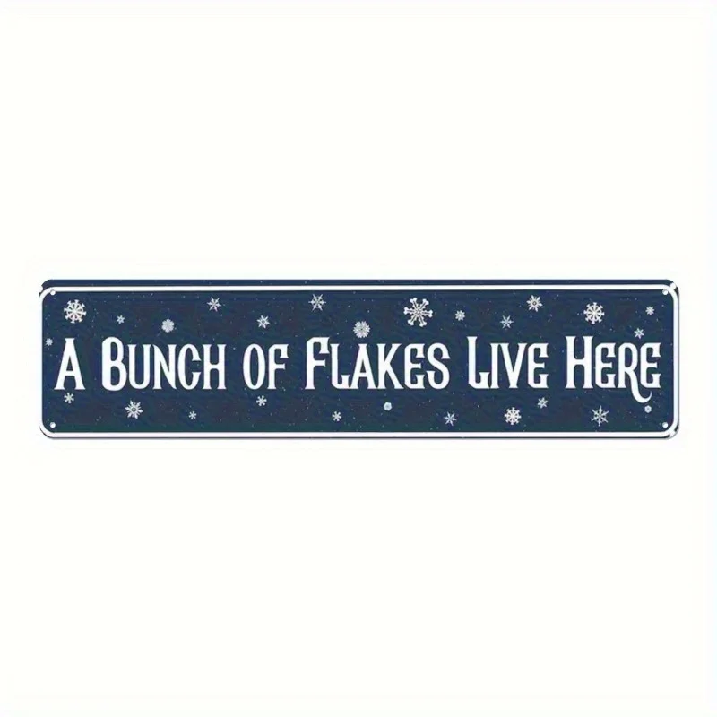 2D Plat, 1 Grand Panneau Mural Métallique avec Flocons de Neige d'Hiver et Texte 