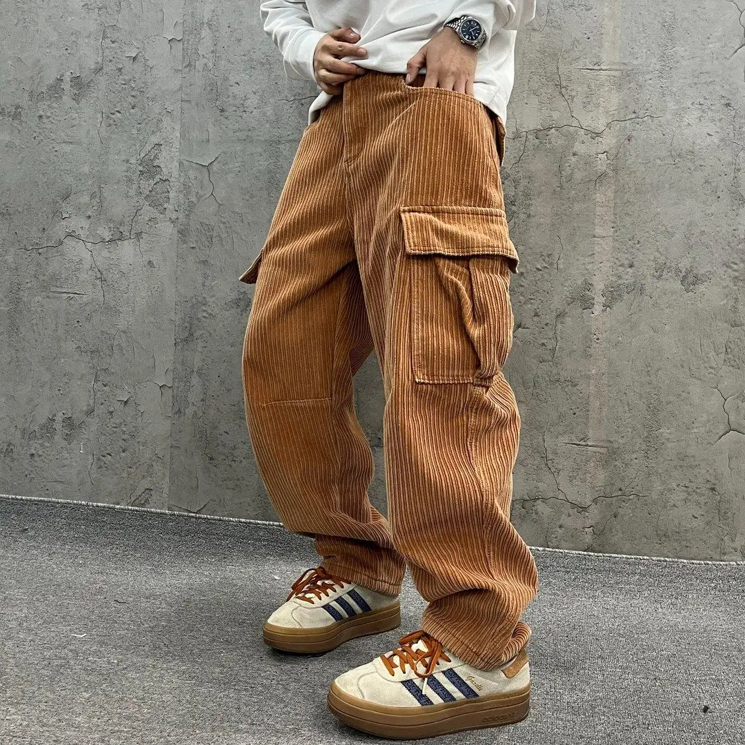 

Thiened Fce Lined Corduroy Workwear Pants Men's Women's Casual Trousers Winter Warm Big ket Cargo Pants ex