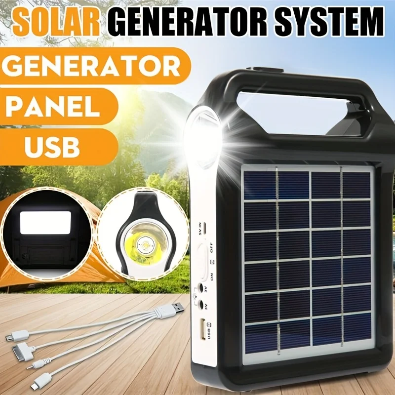 Portable 6V rechargeable solar panel power storage generator system USB charger with lamp lighting home solar energy system kit