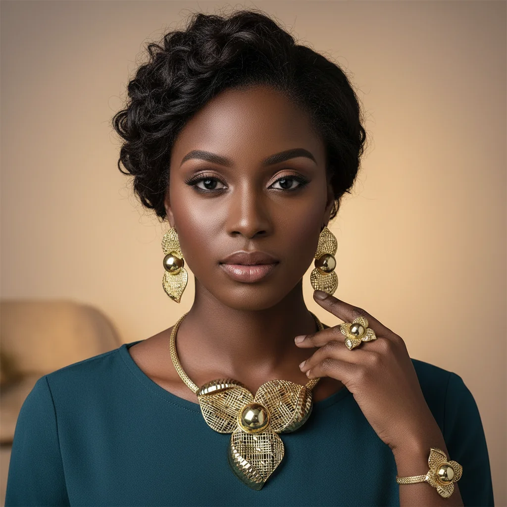 

ESALE Brazilian Simple Style African Bride Light Weight Colorful Necklace Latest Luxury Jewelry Set For Women Party