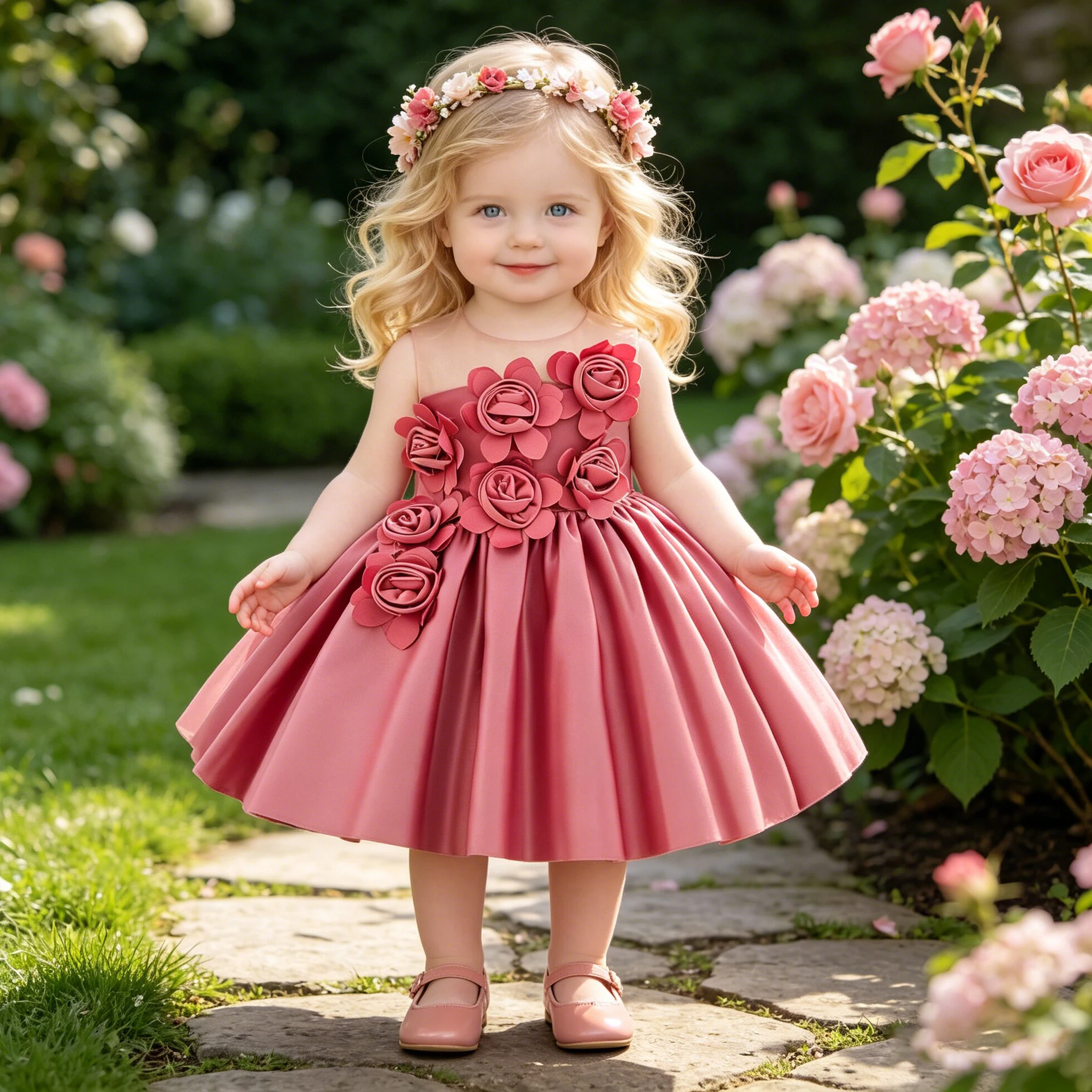 Kleinkind Taufe 1. Geburtstag Party Baby Mädchen Kleid Elegantes Blumen-Hochzeitskleid Prinzessin Ballkleider Mädchen Brautjungfernkleid Vestidos