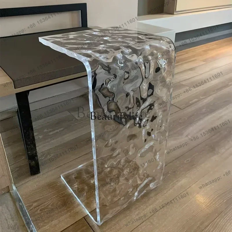 Factory Direct Modern light luxury simple acrylic water ripple sofa small edge coffee table transparent