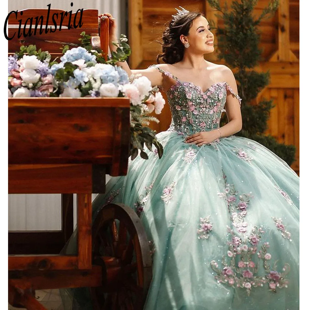 3D Flores Contrato Cor Quinceanera Vestidos Ball Gown 2023 Querida Princesa Doce 16 Vestidos Vestido De Casamento