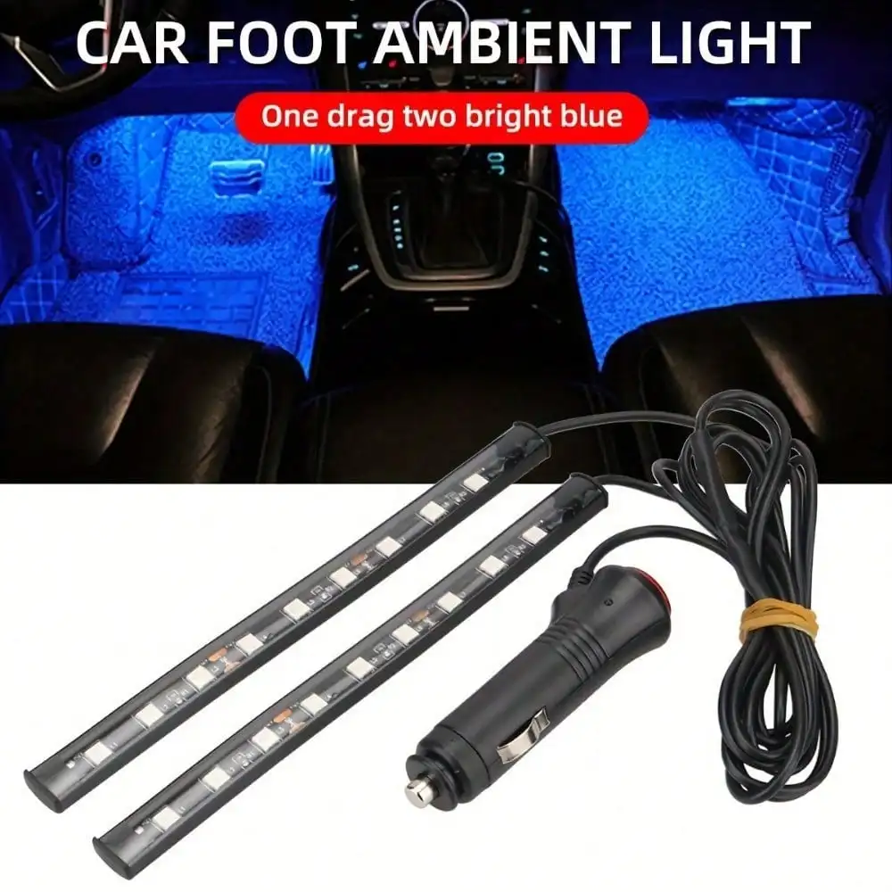12V Car LED Ambient Light Strip - Blue Dual Cigarette Lighter Plug & Play Neon Decorative Lighting for Auto Interior Accessories